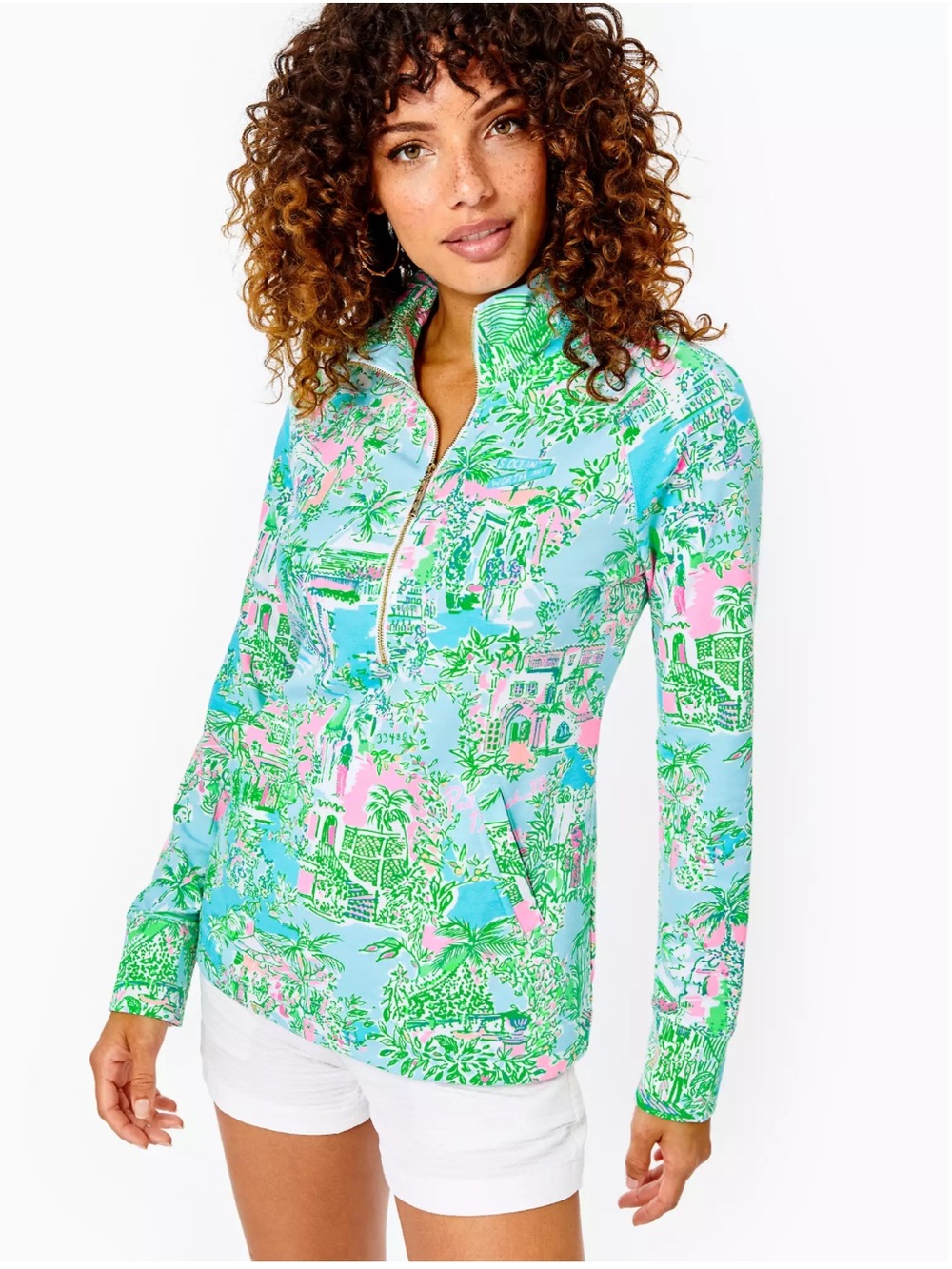 LILLY PULITZER Skipper Popover In Multi Lilly Loves Palm Beach Half-Zip Pullover